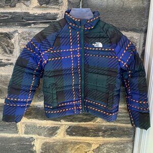 $149 The NORTH FACE "Kids Roxborough" DOWN jacket! Blue plaid 550 fill Size 10 M